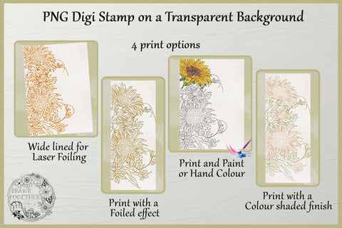 Sunflower Cards - Single line for Foil Quill | Digi Stamp. | A6 | A7 | Slimline .Bundle Sketch DESIGN DrawnTogether with love 