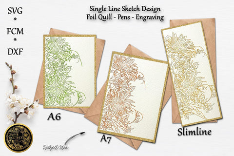 Sunflower Cards - Single line Sketch | Foil Quill Sketch DESIGN DrawnTogether with love 