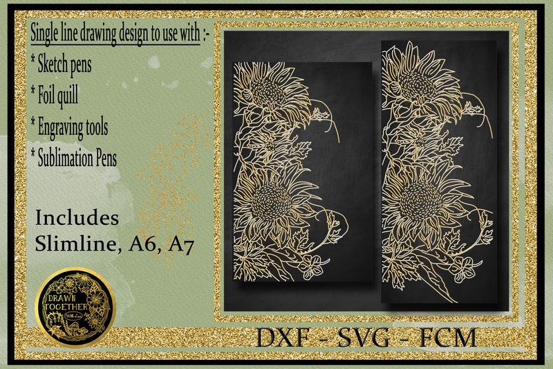 Sunflower Cards - Single line Sketch | Foil Quill Sketch DESIGN DrawnTogether with love 
