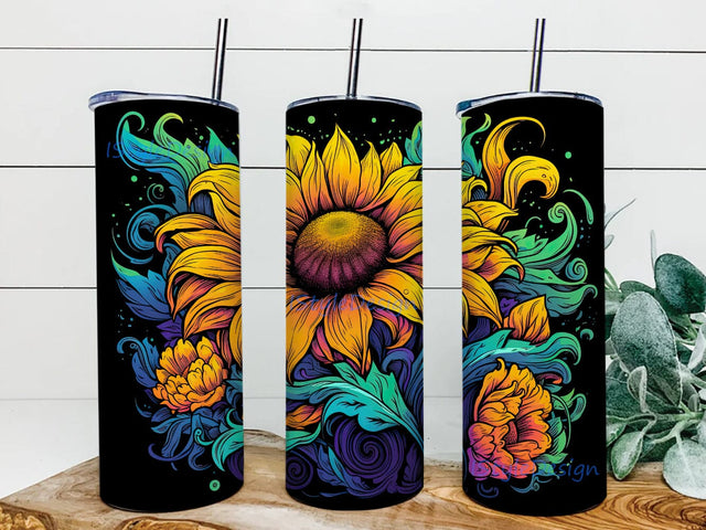 Sunflower Cartoon 20oz Skinny Tumbler Png, Cartoon Sunflowers Tumbler, Sunflower Faith Cross Tumbler, Vintage Sunflowers Tumbler, Watercolor Flowers Sublimation iStyleDesign 