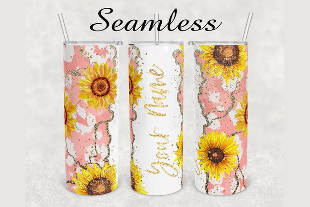 Sunflower Cheetah Glitter Marble Tumbler sublimation design 20 oz skinny tumbler wrap Sublimation BambinaCreations 