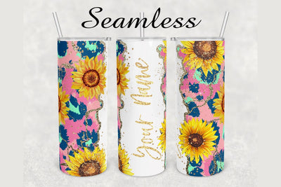 Sunflower Cheetah Glitter Marble Tumbler sublimation design 20 oz skinny tumbler wrap Sublimation BambinaCreations 