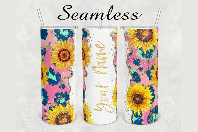 Sunflower Cheetah Glitter Marble Tumbler sublimation design 20 oz skinny tumbler wrap Sublimation BambinaCreations 