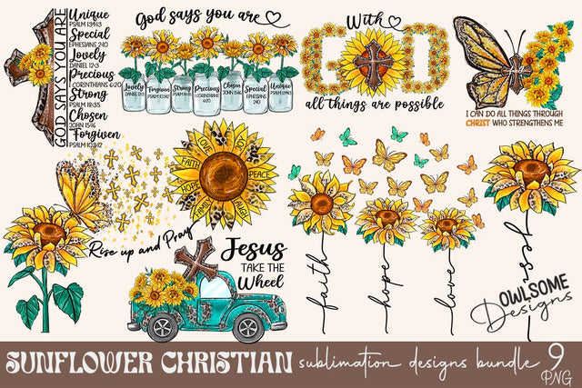Sunflower Christian Sublimation Bundle Sublimation Owlsome.Designs 