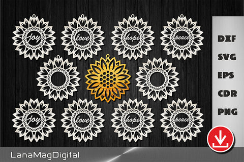 Sunflower Christmas ornament svg Sunflower earrings svg SVG LanaMagDigital 