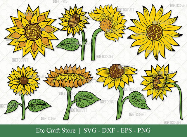Sunflower Clipart SVG Cut Files | Sunflower Bundle | Sunflower Clipart | Sunflower Vector Cutting files | Floral SVG | Eps | Dxf | Png | SVG ETC Craft 