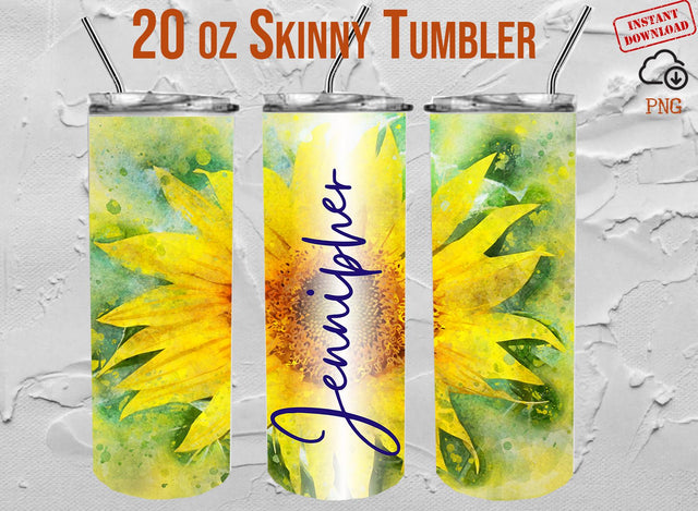 Sunflower Color Water Tumbler Png Add Your DIY Own Text Name Monogram Sublimation Designs 20oz Skinny Tumbler Cold Cup Wraps Template Diy SVG 1966digi 