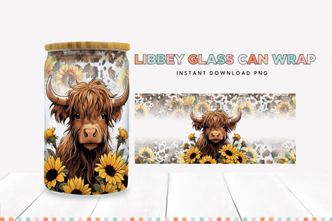 Sunflower Cow 16 oz Glass Can Sublimation Wrap Sublimation BijouBay 
