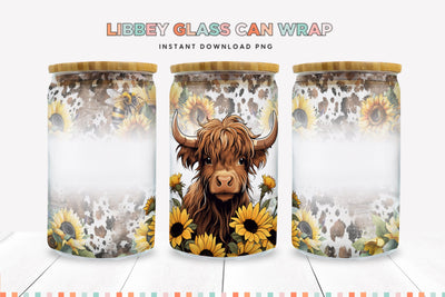 Sunflower Cow 16 oz Glass Can Sublimation Wrap Sublimation BijouBay 