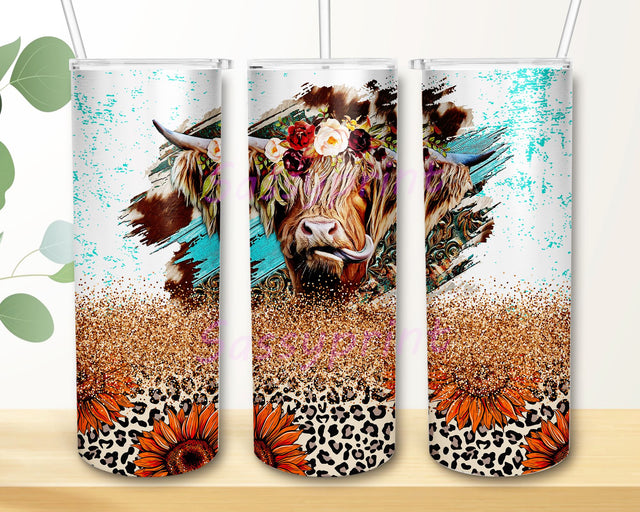 Sunflower Cow 20 oz Tumbler Wrap, Heifer Cow Tumbler Template, Flower Farmer Tumbler PNG, Highland Cow Tumbler Wrap PNG Design Cowgirl Bull Western Seamless Country Sublimation Designs Sublimation sassyprint 