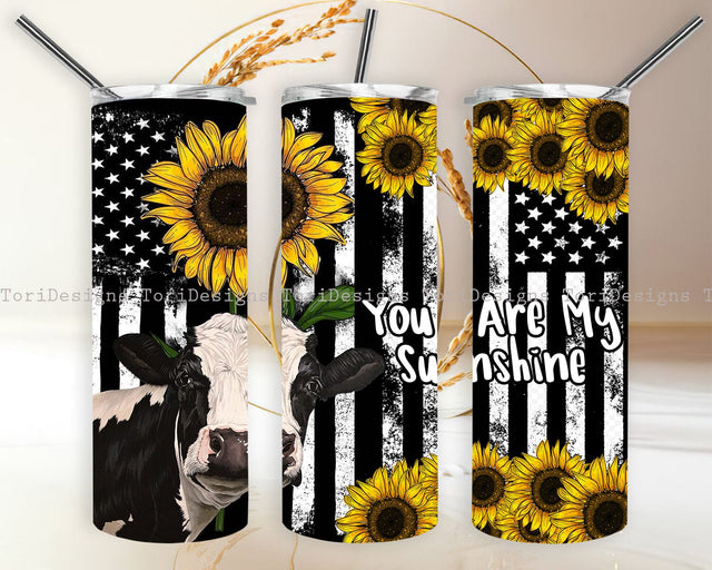 Sunflower Cow 20oz Skinny Tumbler Sublimation Sublimation ToriDesigns 