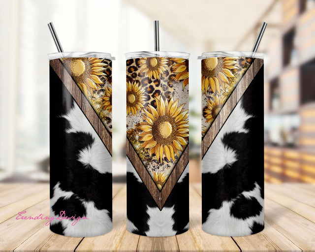 Sunflower Cow 20oz Sublimation Tumbler Designs, Country Western 9.2 x 8.5” Straight Skinny Tumbler Sublimation TrendingDesign 