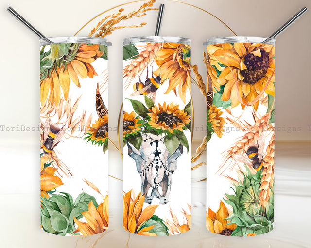 Sunflower Cow 20oz Sublimation Tumbler Designs Sublimation ToriDesigns 