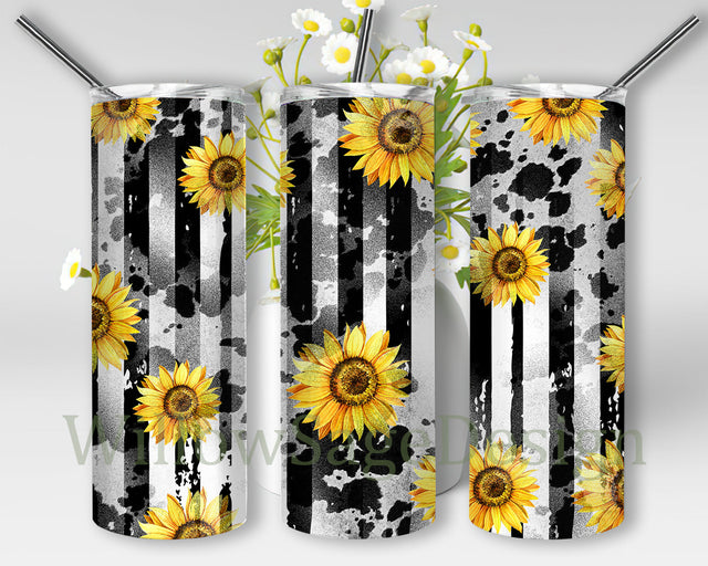 Sunflower Cow Print 20oz Tumbler Wrap, Sunflowers Tumbler Design, Country Western Tumbler Png, Cowhide Design Wrap, Sunflower Sublimation Design, Instant Download Sublimation WillowSageDesign 