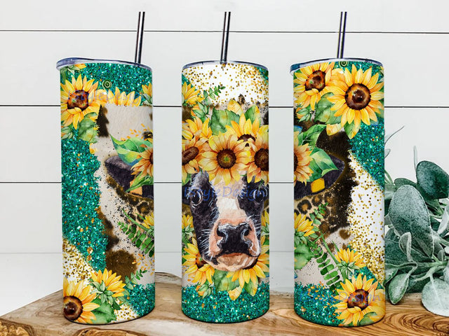 Sunflower Cow Tumbler Wrap, Sunflower Cowhide Sublimation Design, 20 oz Tumbler Wrap, Cow print tumbler, Seamless Sublimation Sublimation iStyleDesign 