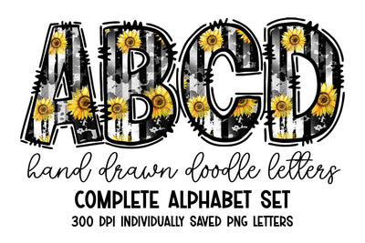 Sunflower Cow Uppercase Doodle Letters Alphabet Set Sublimation BijouBay 