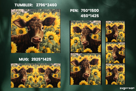 Sunflower Cow Wrap | Tumbler | Mug | Pen Sublimation SvgOcean 