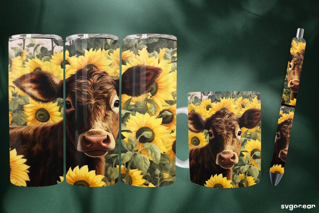 Sunflower Cow Wrap | Tumbler | Mug | Pen Sublimation SvgOcean 