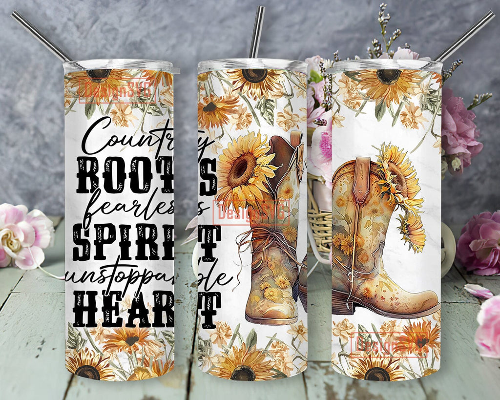 Blessed Cowgirl Sunflowers and Boots 20 Oz, 30 Oz. Skinny Tumbler