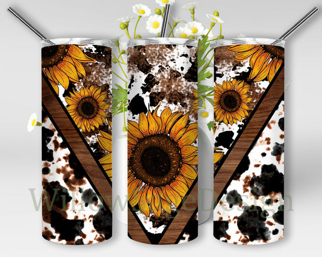 Sunflower Cowhide 20oz Skinny Tumbler Png, Cow Print Country Tumbler, Rustic Western Tumbler Png, Rustic Sunflower, Sunflowers Leopard Cowhide Sublimation Sublimation WillowSageDesign 