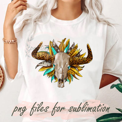 Sunflower Cowhide Leopard Turquoise Bull Skull Png, Leopard Bull Skull Design Png, Sunflower Sublimation Png, Country Western Png, Bull Skull Sublimation Design, Digital Download Sublimation PrintingLife 