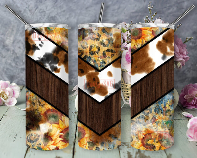 Sunflower Cowhide Tumbler Png, Rustic Western 20oz Skinny Tumbler, Leopard Tumbler Wrap, Country Sublimation Design, Instant Download Sublimation DesignSVG 