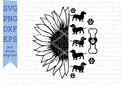 Sunflower Dachshund Svg, Dog Bone SVG, Dachshund Svg SVG Artstoredigital 