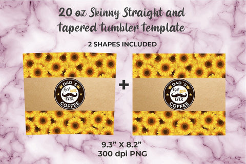 Sunflower Dad´s Coffee 20oz Skinny Tumbler Wrap Template Sublimation Sublimation Sublimatiz Designs 