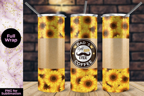 Sunflower Dad´s Coffee 20oz Skinny Tumbler Wrap Template Sublimation Sublimation Sublimatiz Designs 