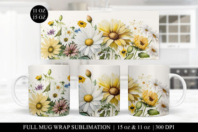 Sunflower & Daisy Mug Press Sublimation Design PNG File Sublimation BijouBay 