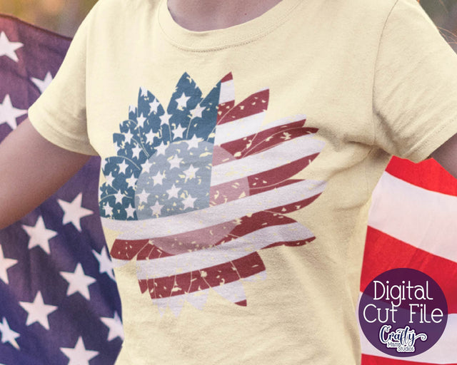 Sunflower - Distressed American Flag Sunflower - 4th of July SVG Crafty Mama Studios 