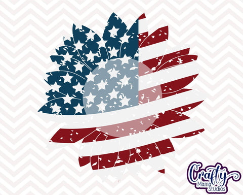 Sunflower - Distressed American Flag Sunflower - 4th of July SVG Crafty Mama Studios 