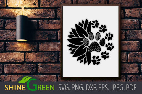 Sunflower Dog, Cat Paw Print SVG - Pet, Animal Lovers DXF SVG Shine Green Art 