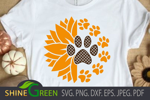 Sunflower Dog, Cat Paw Print SVG - Pet, Animal Lovers DXF SVG Shine Green Art 