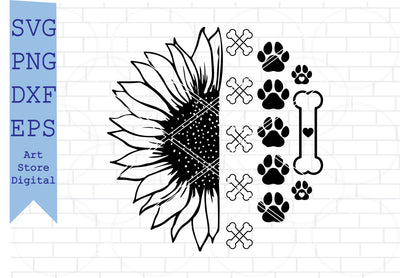 Sunflower Dog Paw Svg, Dog Bone SVG SVG Artstoredigital 