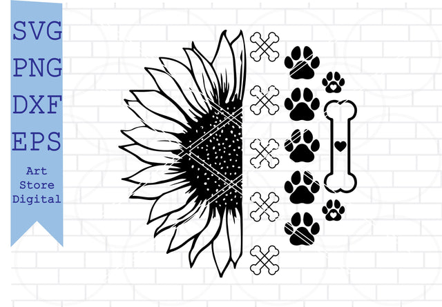 Sunflower Dog Paw Svg, Dog Bone SVG SVG Artstoredigital 