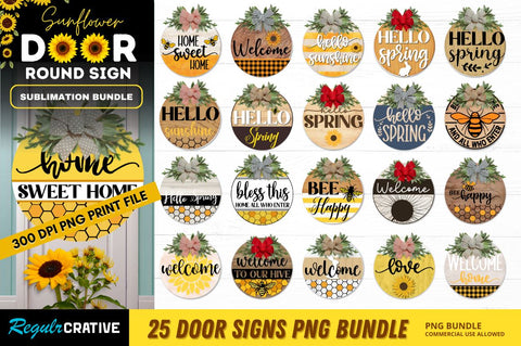 Sunflower Door Round Signs png Bundle Sublimation Regulrcrative 