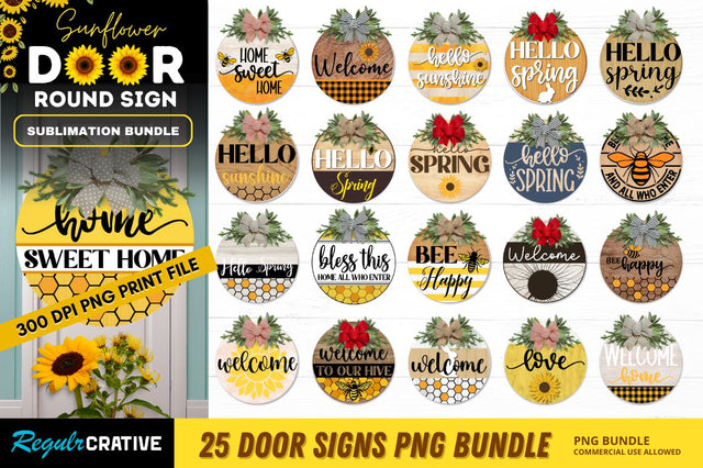 Sunflower Door Round Signs PNG Bundle Sublimation Regulrcrative 
