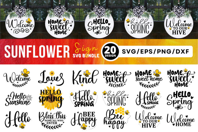 Sunflower Door Signs Svg Bundle SVG Regulrcrative 