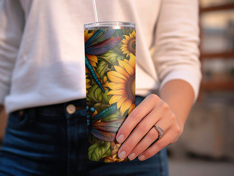 Sunflower Dragonflies tumbler wrap Sublimation Luvleigh Digitals 