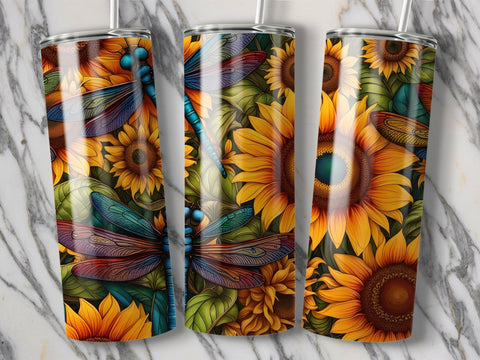 Sunflower Dragonflies tumbler wrap Sublimation Luvleigh Digitals 