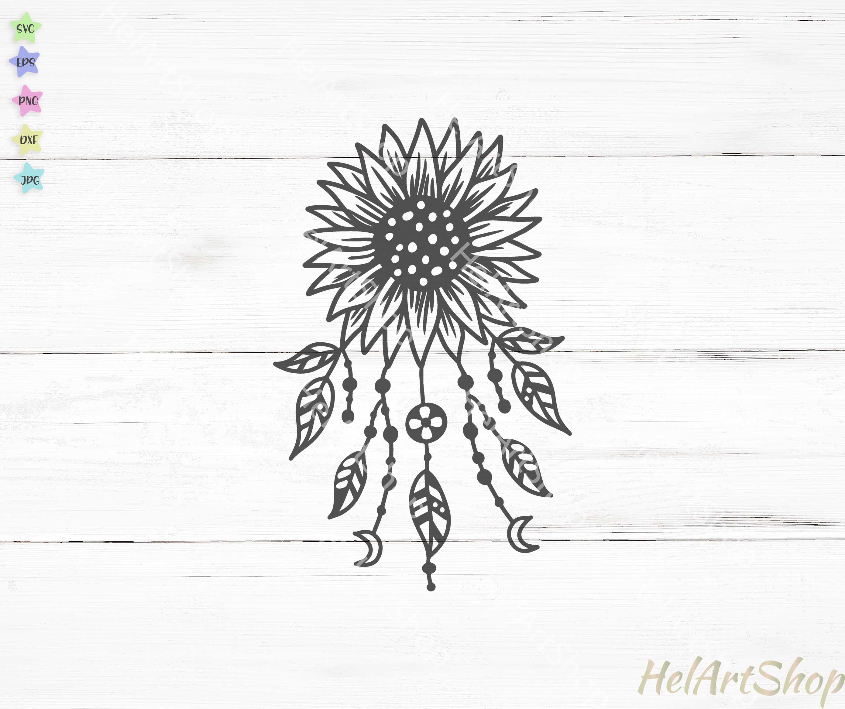 Sunflower Dream Catcher Svg, Boho Svg So Fontsy
