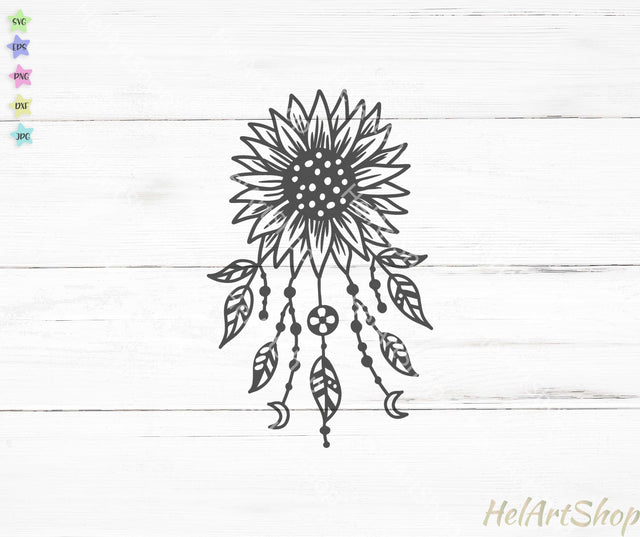 Sunflower Dream Catcher Svg, Boho Svg SVG _HelArtShop_ 
