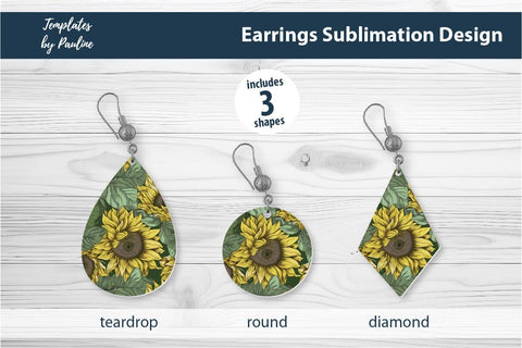 Sunflower Earrings Sublimation Design 1 Sublimation Templates by Pauline 