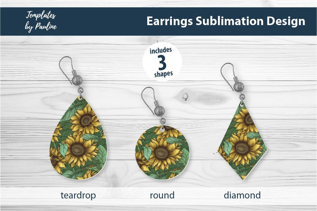 Sunflower Earrings Sublimation Design 2 Sublimation Templates by Pauline 