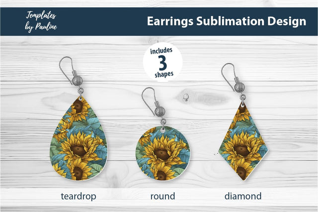 Sunflower Earrings Sublimation Design 3 Sublimation Templates by Pauline 