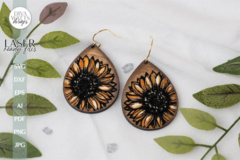 Sunflower Earrings SVG For Laser Sunflowers Earrings For Glowforge Sunflower Earrings For Laser Glowforge Earrings With Flower Earrings SVG SVG Diva Watts Designs 