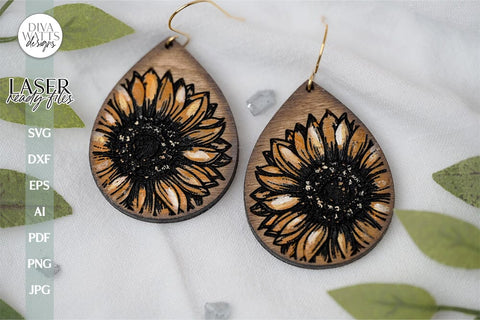 Sunflower Earrings SVG For Laser Sunflowers Earrings For Glowforge Sunflower Earrings For Laser Glowforge Earrings With Flower Earrings SVG SVG Diva Watts Designs 