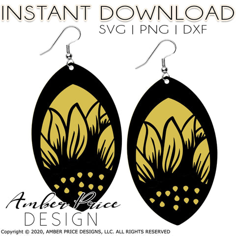 Sunflower Earrings SVG | Layered Sunflowers | PNG DXF SVG Amber Price Design 