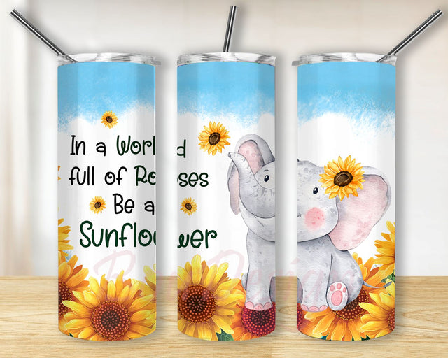 Sunflower Elephant Tumbler PNG, Sunflower Tumbler PNG, Sunflower Elephant 20 Oz Skinny Tumbler Straight/Tapered Sublimation Wrap PNG Sublimation BouDesign 